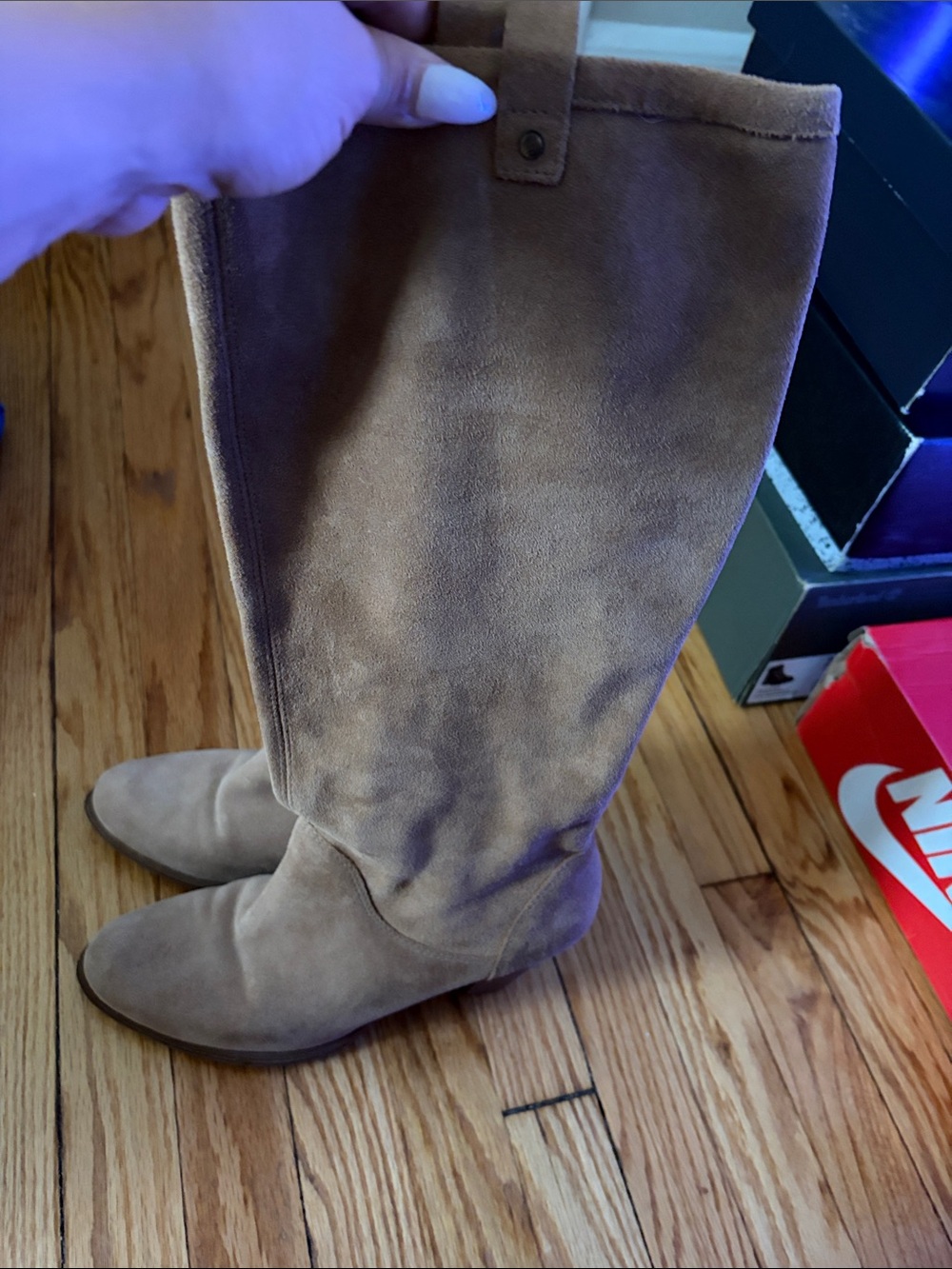 UGG Tan Suede Knee-High Heeled Boots
